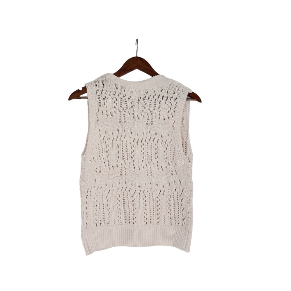 NWT Heartloom Gilda Vest Paper White Pointelle Crochet Knit Button Front S $79 - Picture 8 of 9
